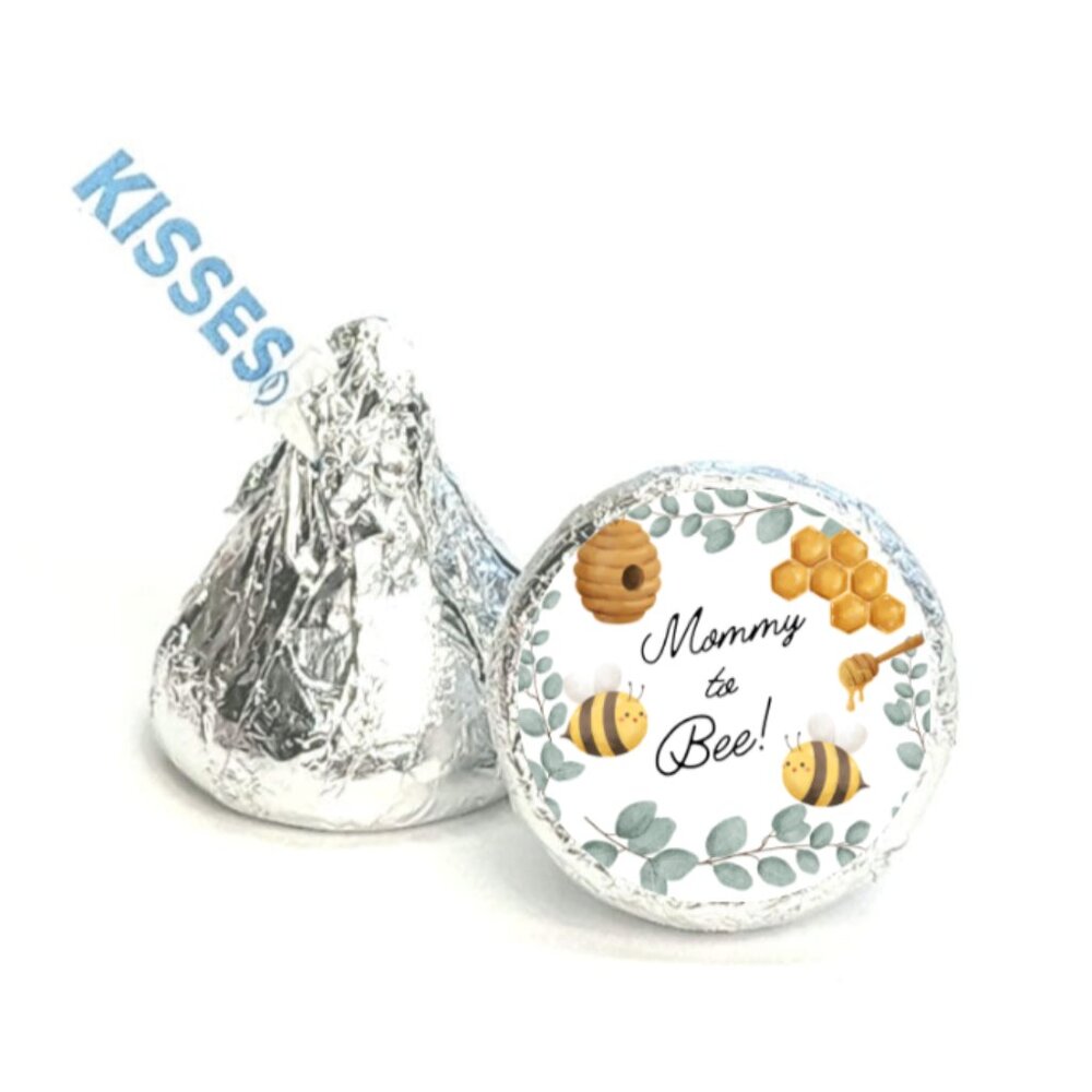 Mommy To Bee Kisses Candy Stickers | 100pcs Waterproof Glossy Vinyl |Baby Shower